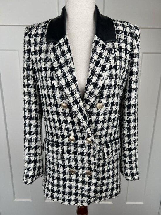 Generation Love Jackets & Blazers - Generation Love Blazer M Black Cream Tweed Metallic Double Breasted Gold Buttons
